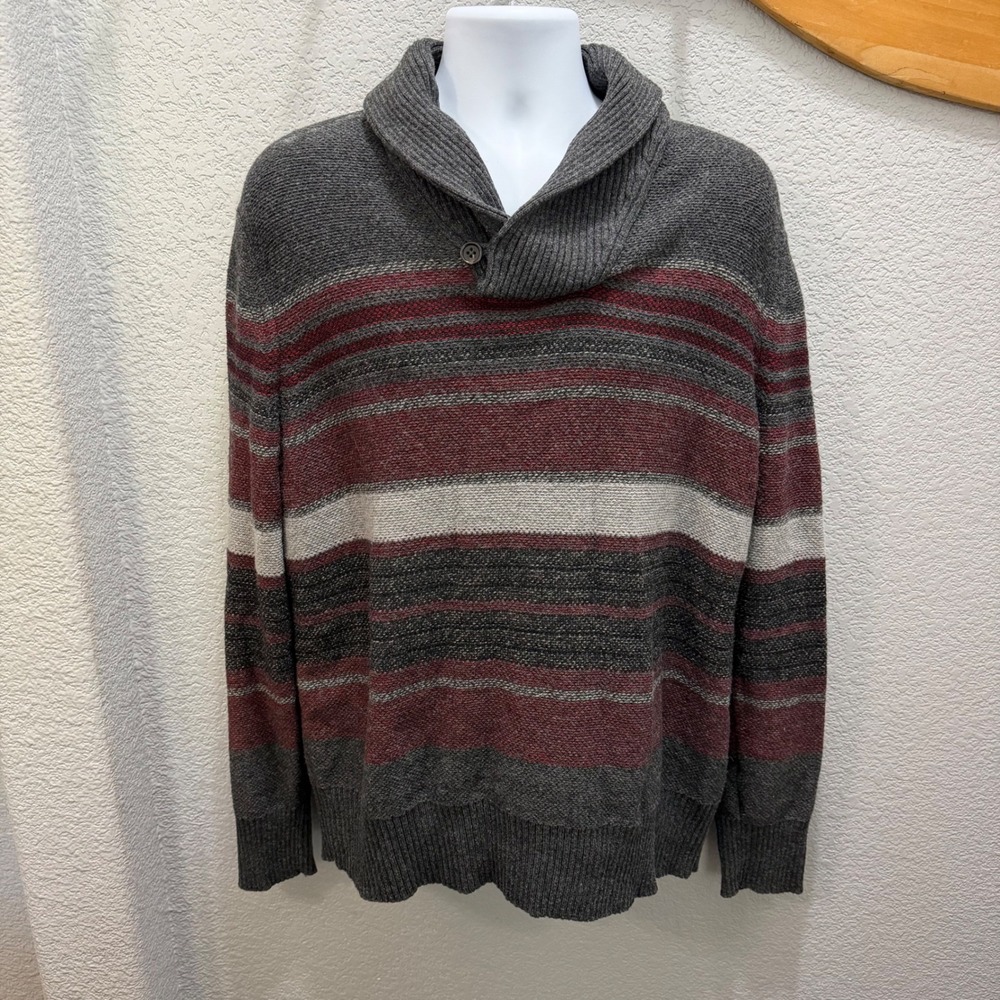 Banana Republic‎ Merino Wool Blend Shawl Collar Striped Knit Sweater Mens XL